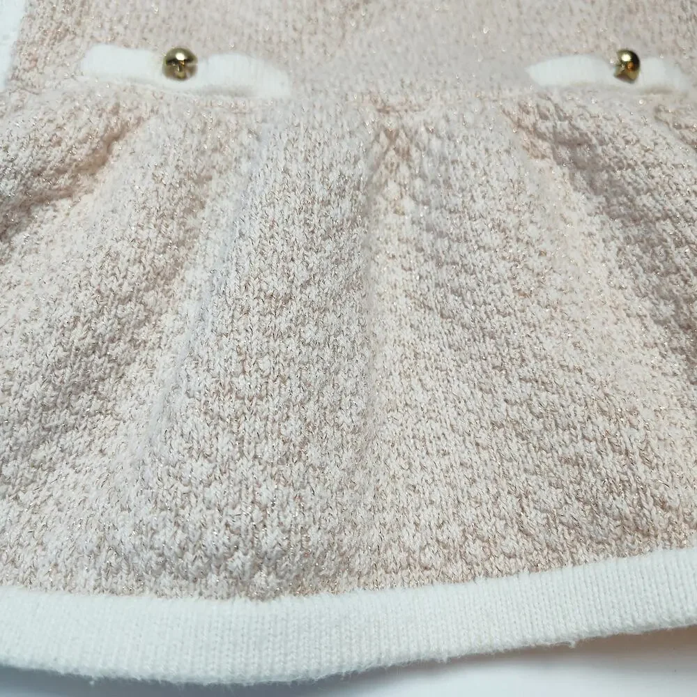 Janie and Jack Baby Girl Dresses 6-12M Tweed Pink White Bundle Set